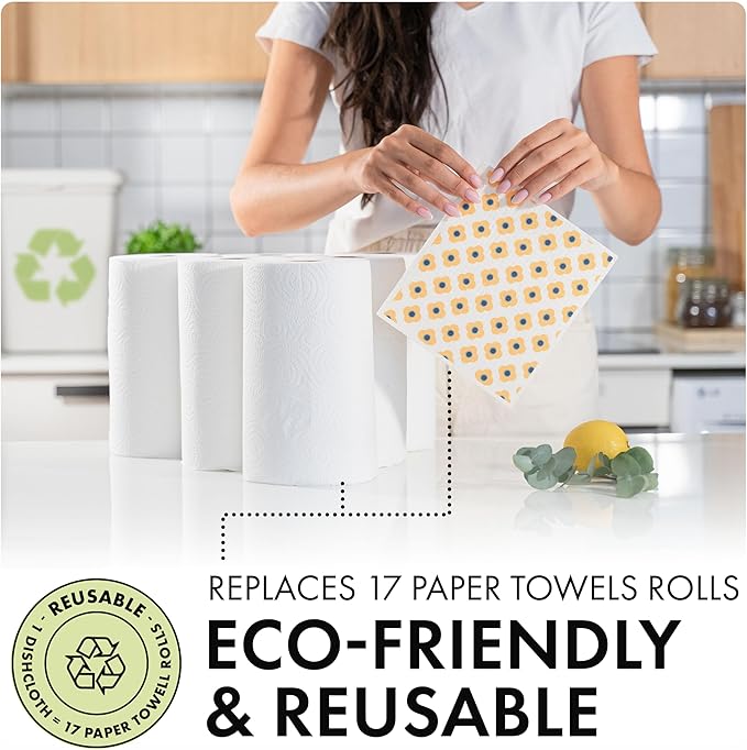 SUPERSCANDI 5 Pack Swedish Dishcloths for Kitchen - 100% Biodegradable & Compostable | Reusable Paper Towels Washable, Food-Safe & Without Plastic - Dish Rags Suitable for Any Surface | Mushroom