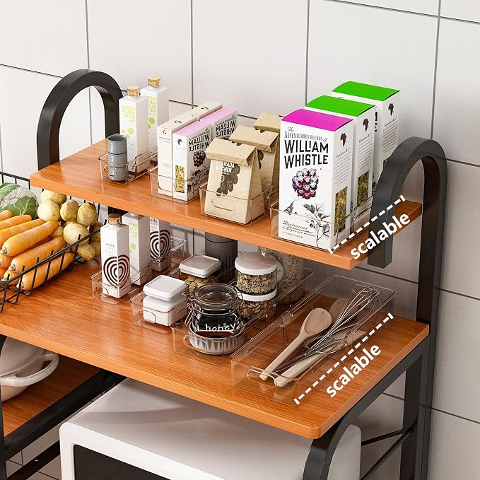BLULEE 4-in-1 Expandable Drawer Organizer Set, Adjustable Clear Bins | with Dividers for Kitchen, Bathroom, Vanity & Office, Scalable Trays for Cosmetics, Utensils & Desk Accessories (8 Pcs)