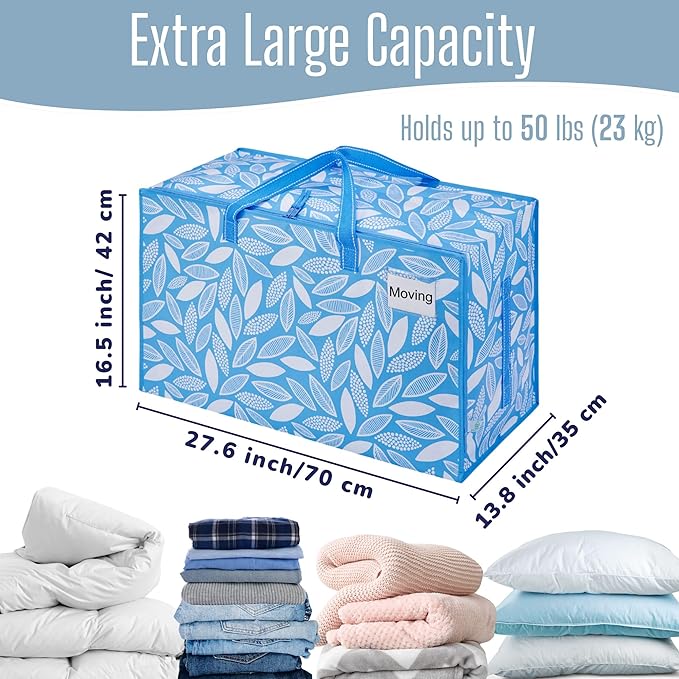 VENO 8 Pack Extra Large Heavy Duty Moving Bags with Wide Opening & Reinforced Handles, Reusable Storage Tote Bags with Strong Zippers for Clothes, College Dorm Essentials & Moving Supplies
