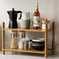 2-Tier Bamboo Coffee Bar Organizer,Coffee Bar Accessories, Mul-tifunctional Wooden Beaded Coffee Station Countertop Stand Shelf for Kitchen Home Office,Counter Riser Display Shelf for Top of Desk Home