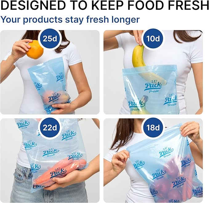 Freshpack 247 Produce Storage Bags Size L 12 x 14 Inches 1.5 Gallon 20 Pack Reusable Food Storage Bags With Zipper For Fruits Vegetables Meal Prep Lunch Pantry Use