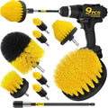 Holikme 9Pack Drill Brush Attachments Set，Power Scrubber Kit for Clean | 8 nylon scrub brushes,1 extend long attachment, tile, tub, shower, floors, kitchen and auto interior care,yellow