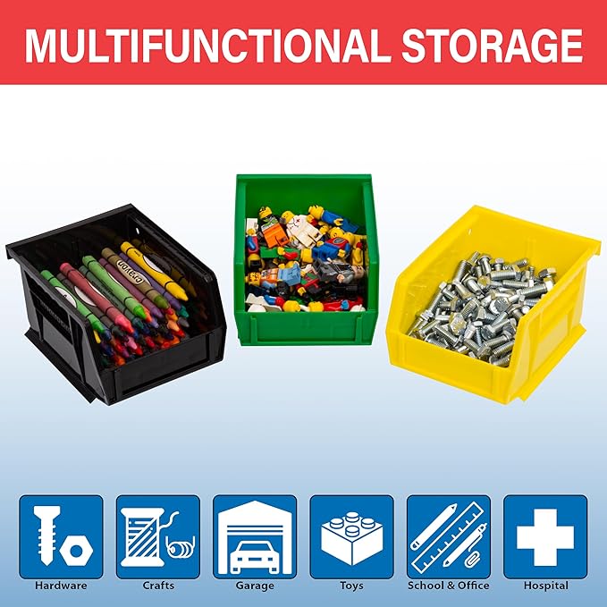 Akro-Mils 30210 AkroBins Plastic Storage Bins, Space-Saving Stackable Bins for Garage, Pantry, Craft Organization, 5" x 4" x 3", Stone, 6-Pack