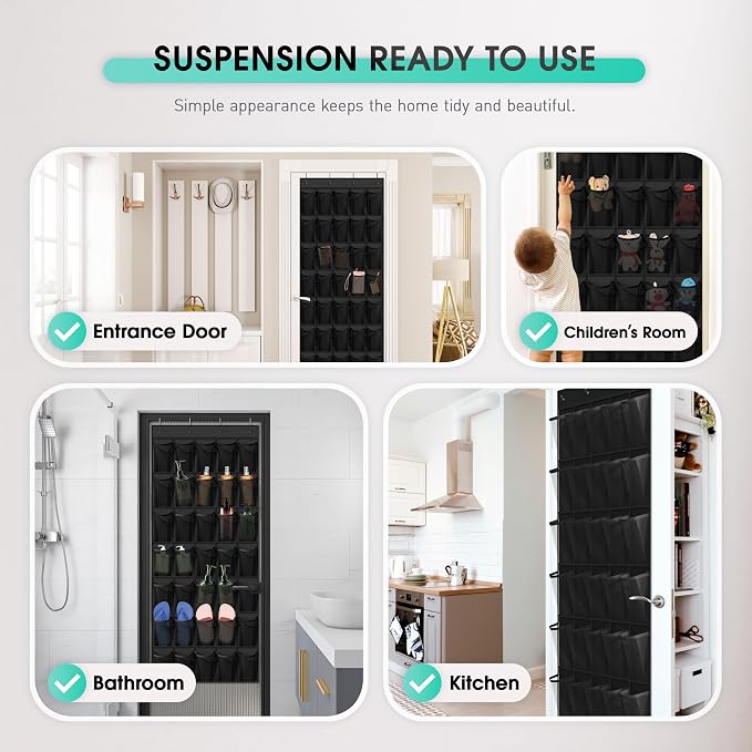 WVM Over the Door Shoe Organizer with 35 Breathable Mesh Pockets, Hanging Shoe Organizer for Door with 4 Metal Hooks, Large Capacity Closet Storage for Shoes, Accessories
