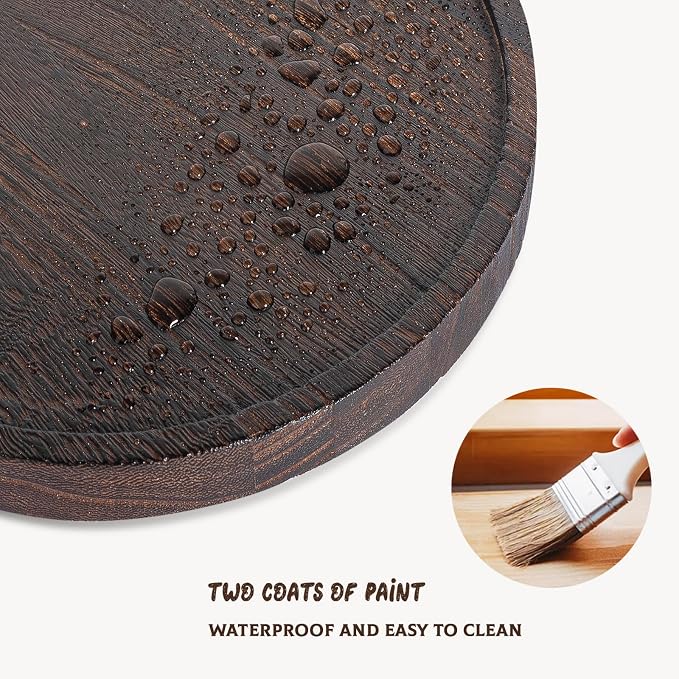 Round Decorative Tray Farmhouse Kitchen Decor Soap Dish, 8" Bark Brown | Waterproof, Lightweight, Easy Clean, Wood Riser Pedestal Stand Accessories for Office Desk, Vanity, Counter, Sink