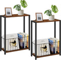 Homleke Narrow Side Tables Set of 2 with Magazine Holder, Skinny End Tables | Space-Saving Design, Small Spaces, Storage Shelf, Metal Frame, Easy Assembly, 7.1" D x 16.9" W x 23.6" H, Rustic Brown