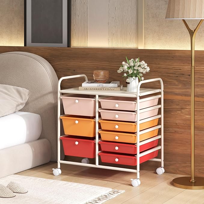 Moccha 9-Drawer Rolling Storage Cart - Under Desk Storage Drawers with wheels for Craft Art Supply Paper Salon, Scrapbook Paper Tools, Mobile Utility Cart for Classroom, Macaron