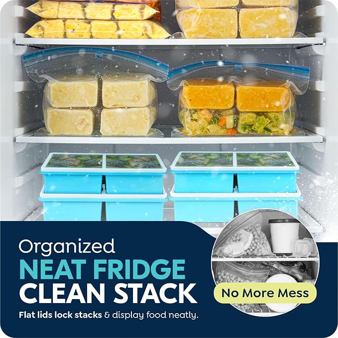 2 cup Silicone Freezer Trays with Lids, Silicone Soup Freezer Molds, Easily prepare portioned meals, Dishwasher, Oven Safe, Great for Frozen Broth, Leftovers & Meal Prep, BPA Free 2 Pack