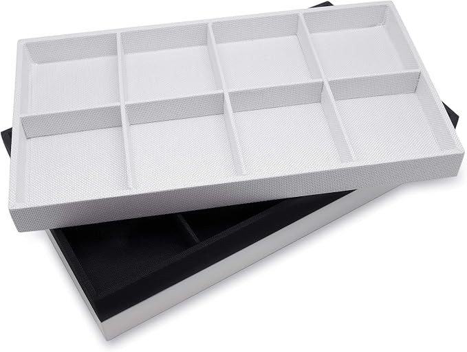 The Display Guys - Stackable Jewelry Tray and Organizer - for Drawers, Dressers, Store Display (8 Compartments, Black Burlap)