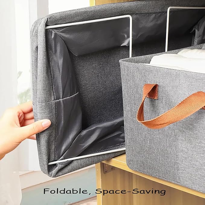 AARAINBOW Linen Closet Organizer Storage Bin with Steel Frame, Stackable Fabric Jeans Baskets for Shelves, 4 Packs Foldable Wardrobe Clothes Box for Sweater Pants Clothing Towel Shirt Felt, 23L Beige