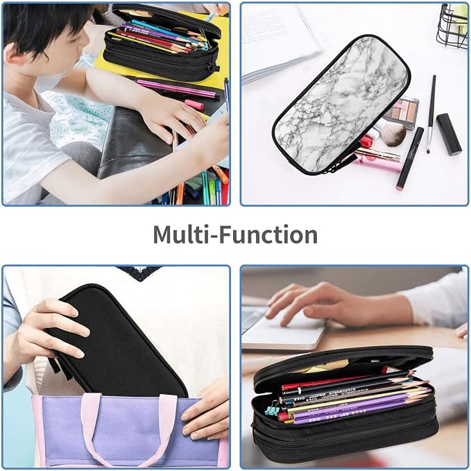 Perinsto Black And White Marble Pencil Case Big Capacity Multi Compartment Stationery Box Pencil Pouch Holder Desk Organizer For School Office Home