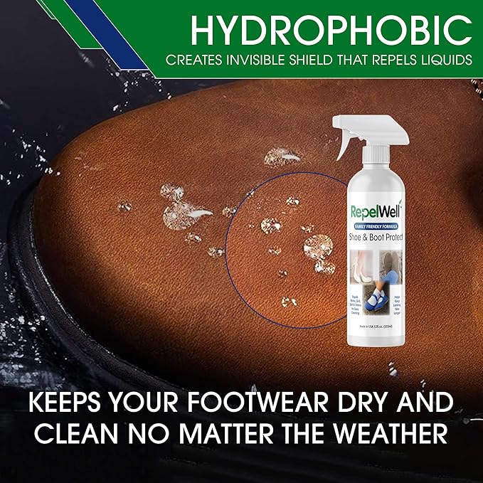 RepelWell Shoe & Boot Stain & Water Repellent (24oz) Eco-Friendly, Pet-Safe Spray Keeps Fabric, Leather & Suede Clean & Dry