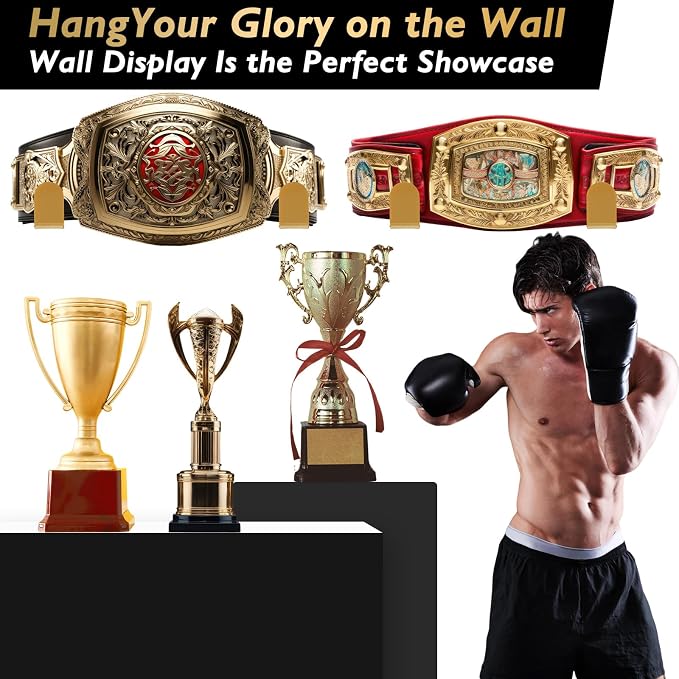 4 Pcs Wrestling Championship Belt Wall Display Holder Belt Horizontal Wall Mount Display Organizer Secure Rack for Wrestling Gifts and Awards