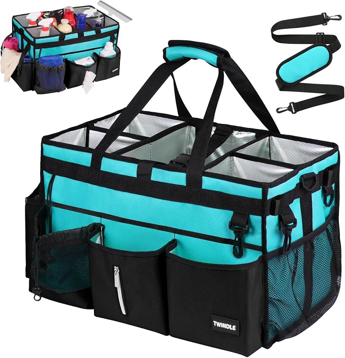 Extra-Large Wearable Cleaning Caddy With Detachable Divider,Cleaning Caddy For Cleaning Supplies Large Cleaning Supply Caddy With Adjustable Shoulder Strap & Waist Belt For Cleaners,Mint Green