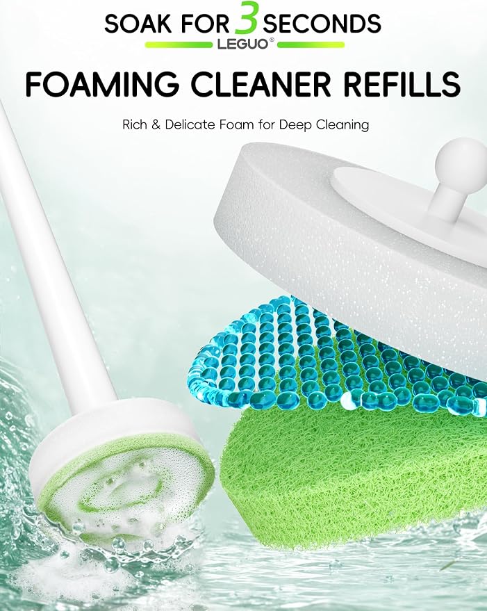 Wall Mounted Disposable Toilet Brush System with Holder, Toilet Bowl Cleaning Wand with Green Refills and One-Button Release, 1 Wand and Holder with 24 Green Refills