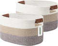 ECDYQXVU 15x10x9 Woven Cotton Rope Storage Basket, Leather Handles 2 Pack | Foldable Design, Sturdy PU Handles, Easy to Clean Organizer for Living Room, Closet, Shelves, Bedroom, Laundry, Clothes