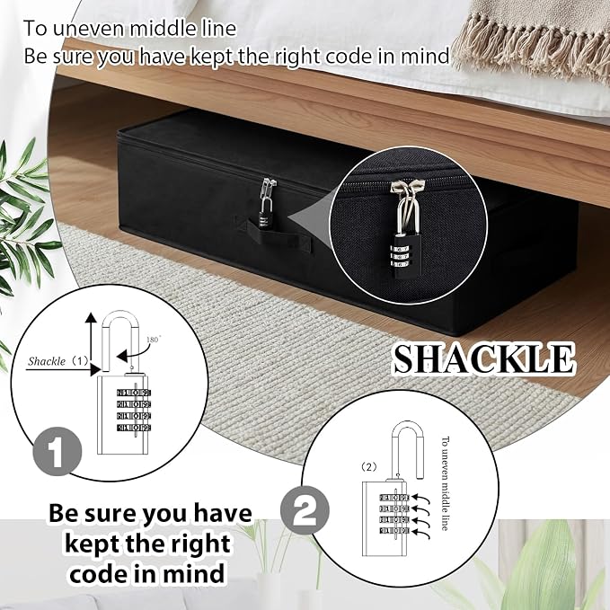 Briwooody 29.9 x 15 x 6.7 Inch Large Discreet Lockable Personal Item Storage Bag Under Bed Storage Box Organizer with Zipper Lid Underbed Clothes Shoe Container for Dorm and Home(Black)
