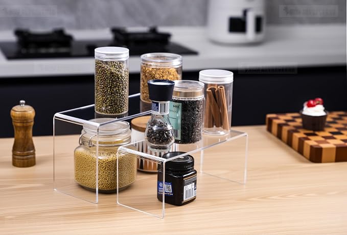 CLAY TONIC 4-Pack Large Acrylic Display Risers, 5MM Thick Stands, | For Kitchen Organization and Retail Display, Funko POP figures (10.25x 4x 4.25 Inch)