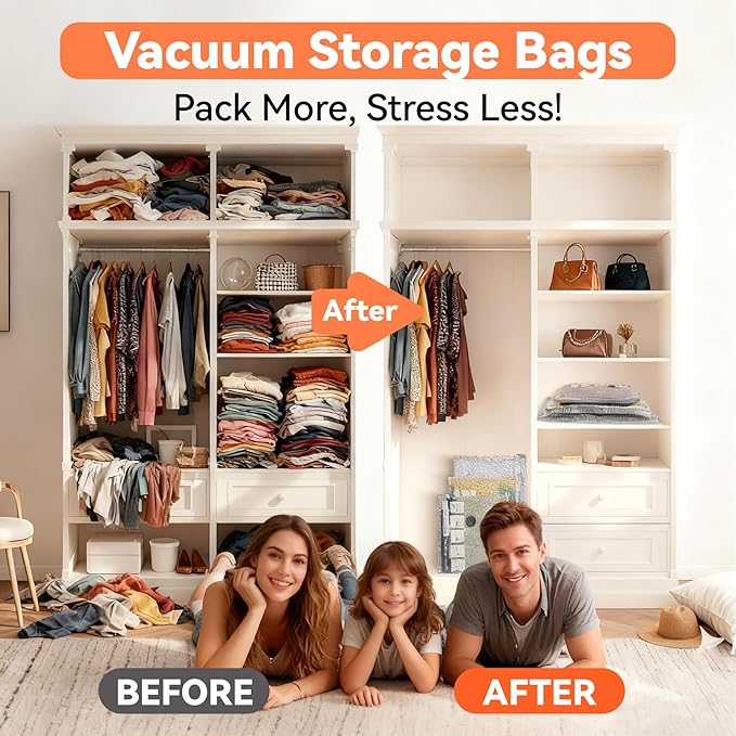 12 Pack Vacuum Bags for Travel with USB & TYPE C Pump,Compression Packing Cubes for Luggage,Carry-on Space Saver Vacuum Seal Bags&Vacuum Storage Bags for Vacation(Grey)