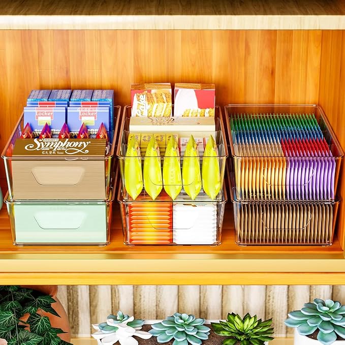 Stackable 4 Pack Snack Organizer for Pantry Shelf,Clear Pantry Organizers and Storage Bins for Fridge,Office,Cupboard,Plastic Pantry Snack Organizer For Breast Milk,Tea Bag,Food Storage Containers