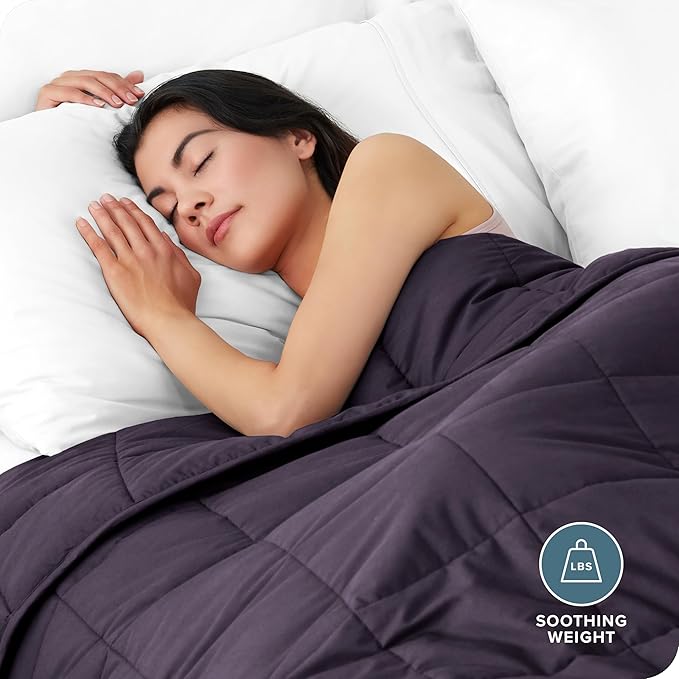 Bare Home Weighted Blanket Queen Size 22lb (60" x 80") for Adults - All-Natural 100% Cotton - Premium Heavy Blanket Nontoxic Glass Beads (Eggplant, 60"x80")