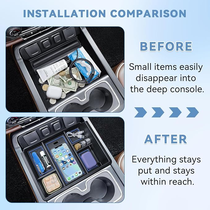 Center Console Organizer Tray for 2014-2018 Chevy Silverado/GMC Sierra 1500 | 2015-2019 Silverado/Sierra 2500HD/3500HD Accessories, Armrest Storage Box Add Extra Storage, Full Console w/Bucket Seat ONLY