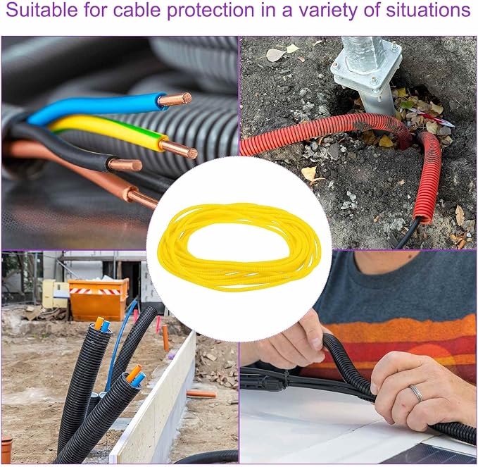 DMiotech 50ft Wire Loom Split Tubing 1/4 Inch(6.4mm) ID, Cord Protectors from Pet Flexible Conduit Cable Management for Office Home Garden, Yellow