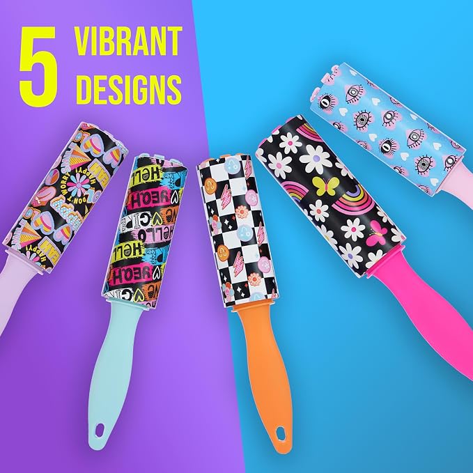 5pc Pop Art Mini Lint Roller Value Pack - Colorful Compact Rollers – Fun | Colorful Compact Rollers for Travel. Pet Hair & Lint Remover for Clothing & Household Use. Portable On-the-Go Lint Removers