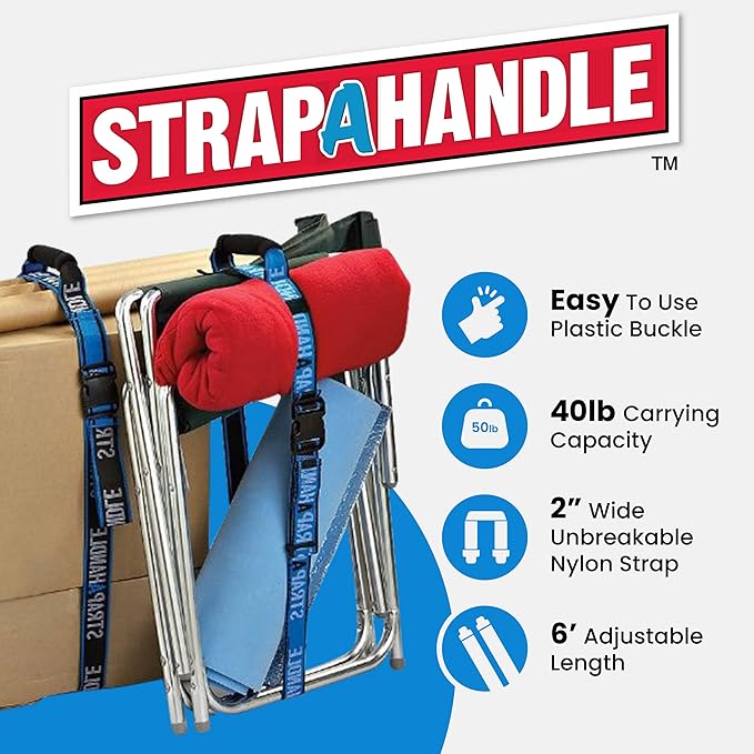 6' Carrying Strap with Handle | Adjustable Belt | Heavy Duty, Easy, Safe, Secure, Lifting, Moving, Carry Strap for Boxes, Groceries | Best Luggage Strap (Strap-A-Handle 6ft. Length, 40lb. Capacity)