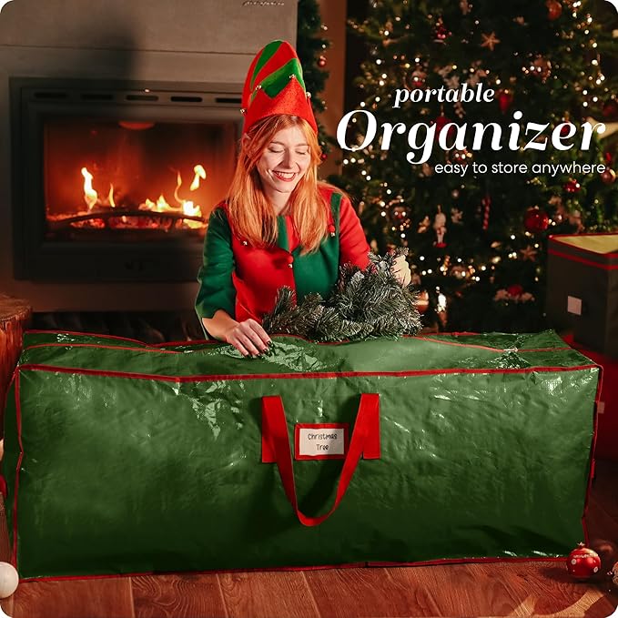Christmas Tree Storage Bag - Stores 7.5 Foot Artificial Xmas Holiday Tree, Durable Waterproof Material, Zippered Bag, Carry Handles, Protects Against Dust, Insects and Moisture (Green)