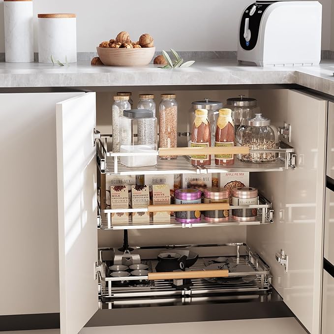 2Pack Expandable Pull Out Cabinet Organizer, Adjustable Width:23.2~39.9''W x 22.5''D Under Sink Organizer, Drawer Storage Shelves for Kitchen, Bathroom, Closet, Pantry, Cupboard, Pots, Pans