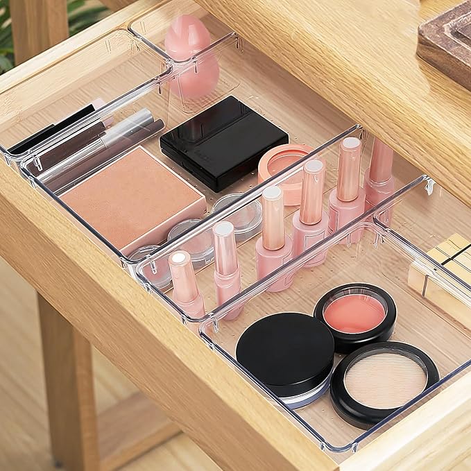 StorMiracle 13 PCS Drawer Organizer Set, 5 Varied Size Bathroom and kitchen Drawer cabinet organizer Trays, Clear Storage Bins for Makeup, Jewelry, Utensils and Gadgets