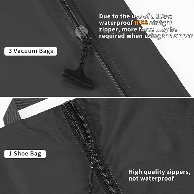 5 Set Vacuum Bags for Travel, Professional IPX8 Reusable Organizer, Compression Packing cube for Suitcases, Durable Seal Space Saver Bags -Traveling Essentials (Black with Pump)