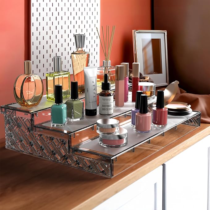 Simple Houseware 3-Tier Spice Shelf Countertop Display Organizer, Clear