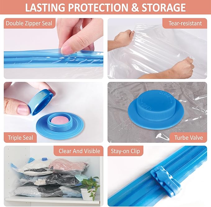 Cozy Essential Travel Vacuum Storage Bags with Rechargeable Cordless USB Pump for Luggage, Suitcase, Carry-on Size Vacuum Seal Compression Space Saver Bags for Clothes and Clothing, 16 Combo