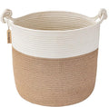 Goodpick Cotton Rope Storage Basket, 15 x 14.2 Inches Jute Woven Basket for Blankets Clothes Organizing, Baby Laundry Baskets Toy Storage With Handle, White Jute | Small Laundry Basket for Living Room Bedroom Nursery Décor, Toy Storage With Handle
