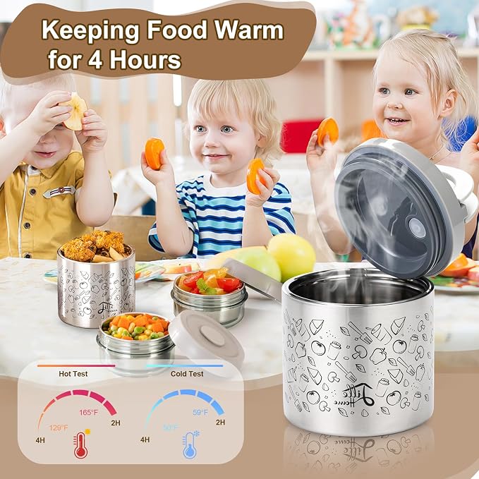Lille Home Stainless Steel Thermal Lunch Box Set with Lunch Bag and Cultery | 22 Oz Vacuum Insulated Lunch Bento Box, to Keep Food Warm/Cool, 2 Small Food Container for Snack, Fruits and Sauces (Gray)
