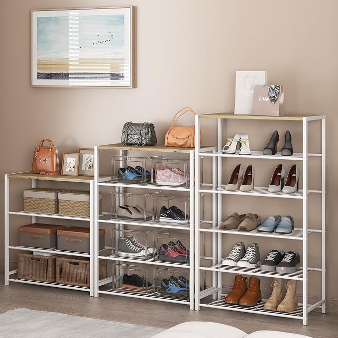 Yusong Shoe Rack Organizer, 6 Tier Industrial Shoe Storage Shelf, Narrow Sturdy Metal Shoe Shelves for Closet Entryway, White