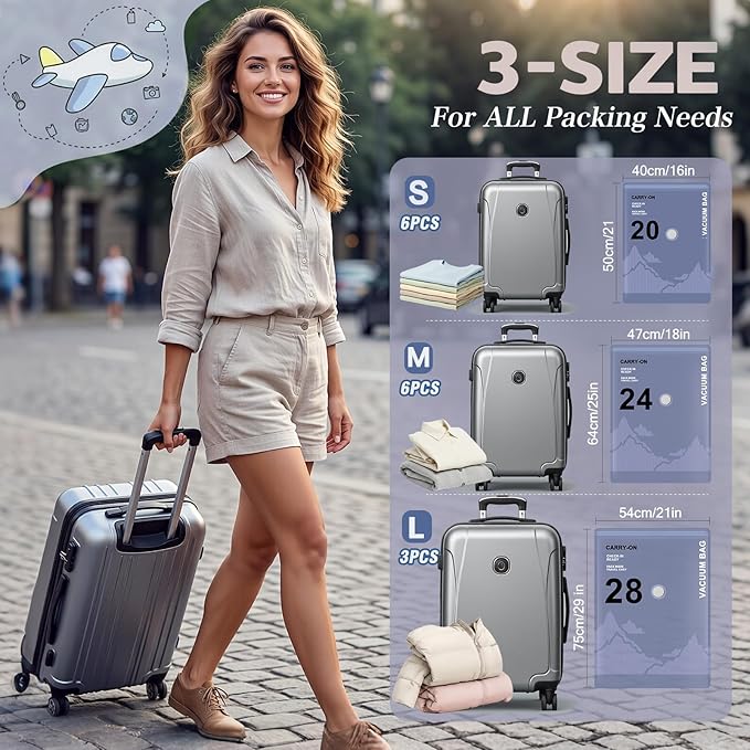 QcoQce Wireless Vacuum Storage Bags with Pump, 17-Pack (3 L/6 M/6 S/2 Bonus),Space Saving Bags for Travel, Moving & Home Organization,Compression Packing Cubes for Suitcase, Closet & Cruise Must Haves