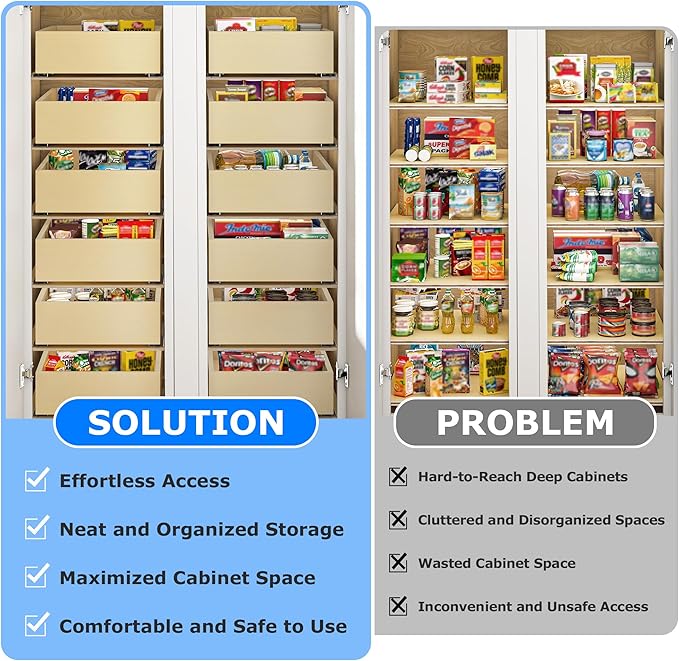 WelFurGeer Soft Close Pull Out Cabinet Organizer, 29" W x 22" D Heavy-Duty Pull-Out Cabinets Drawers, Smooth Slide-Out Shelf for Kitchen Cabinets, Space-Saving Cabinet Organizer with Easy Installation