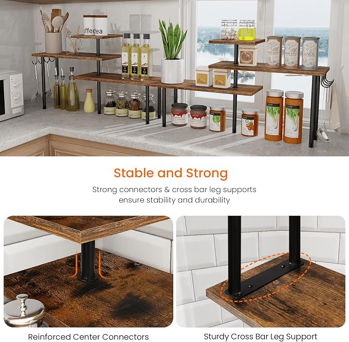Homode Kitchen Countertop Organizer - 3 Tier Corner Shelf, Bathroom Counter Organizer, Spice Rack, Coffee Bar, Over Sink, Rustic Brown