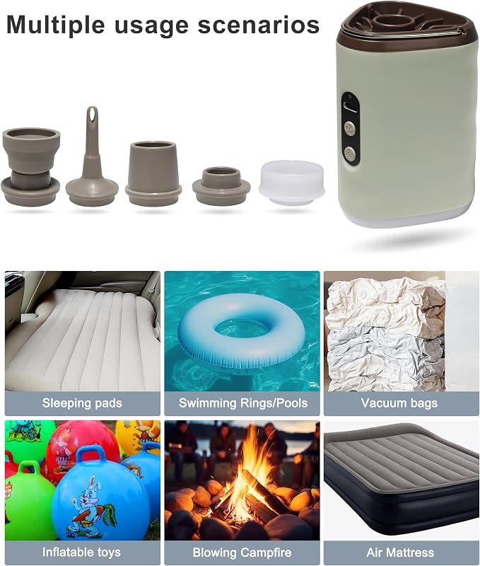 Portable Air Pump with 2500mAh Battery USB Rechargeable Lightweight Electric Mini Air Pump Inflate Deflate for Pool Floats Vacuum Storage Bags Air Mattress Swimming Ring Sleeping Pads – Khaki | USB Rechargeable, Lightweight, Electric, Mini, for Pool, F...
