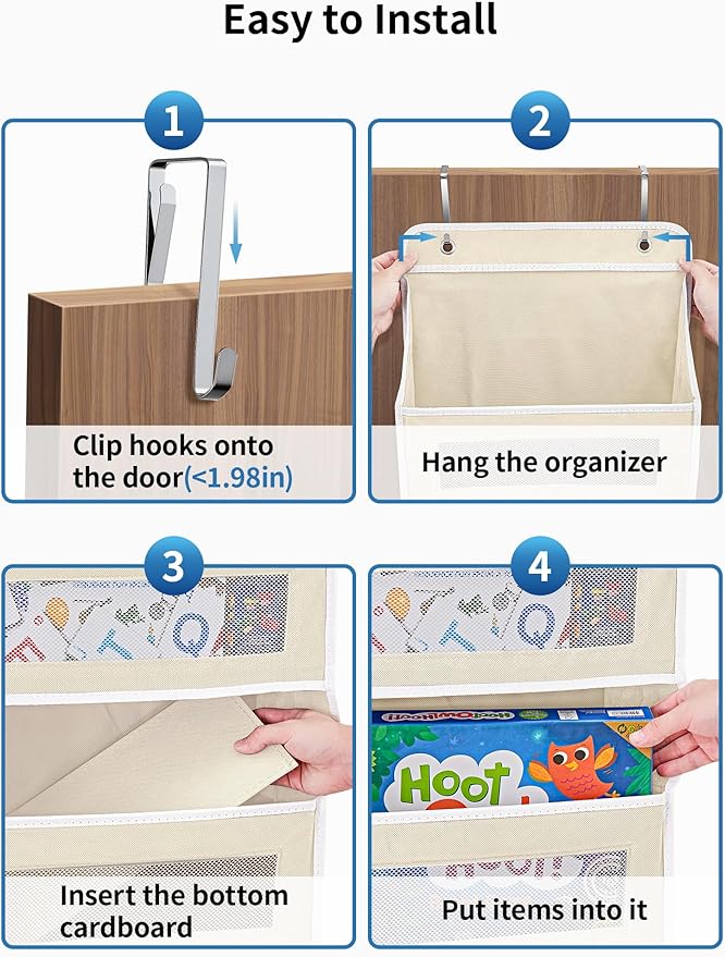 JARLINK 2 Pack Over The Door Organizer Storage, 5 Shelf Hanging Door Organizer with 5 Large Capacity Pockets, Anti Tilt 44 lb Load Behind Door Storage for Bedroom, Bathroom, Pantry, Nursery, (Beige)
