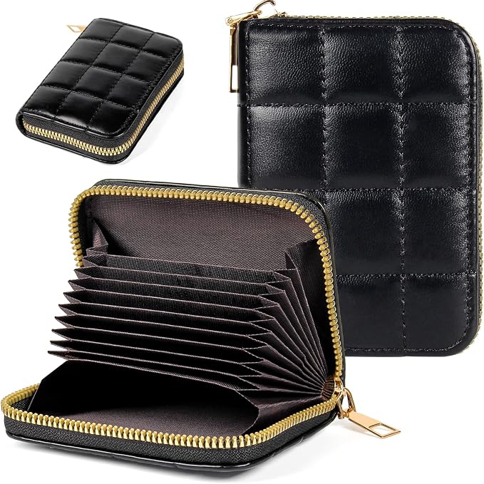 Credit Card Wallet, RFID Card Case Wallet, Zipper Card Cases Holder for Men Women, RFID Blocking, KeyChain Wallet, Compact Size Card Organizer Case for Women