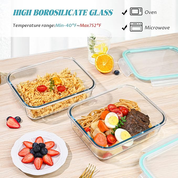 LOVYANXUE 2Pack 9.8 Cups/ 78 Oz Large Glass Food Storage Containers with Lids, Glass Meal Prep Containers with Airtight Lids - BPA Free, Leakproof, Ideal for Food Storing/Serving, Microwave/Oven Safe