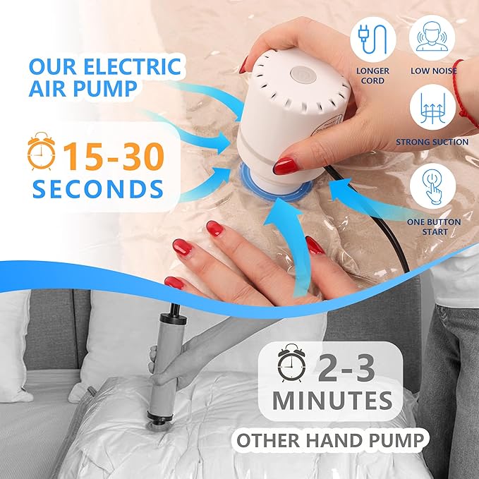 6 Pack XXL Jumbo Vacuum Storage Bags with Electric Air Pump, Space Saver Bags,Compression for Comforters and Blankets,Duvets,Pillows,Travel(47.2x35 in)