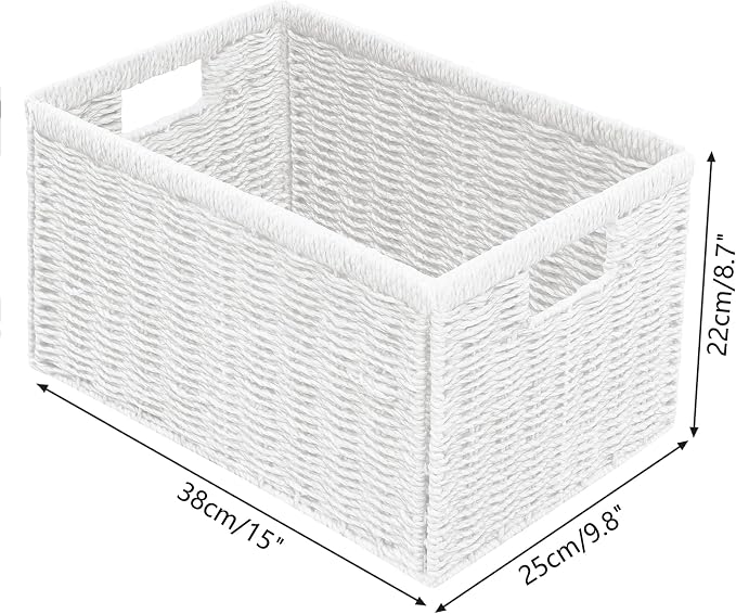 Vagusicc 2 Packs Large Wicker Storage Basket, Closet Storage Baskets Bins for Shelves, Decorative Collapsible Baskets for Organizing Clothes Toy Nursery Bathroom Organizers and Storage, White