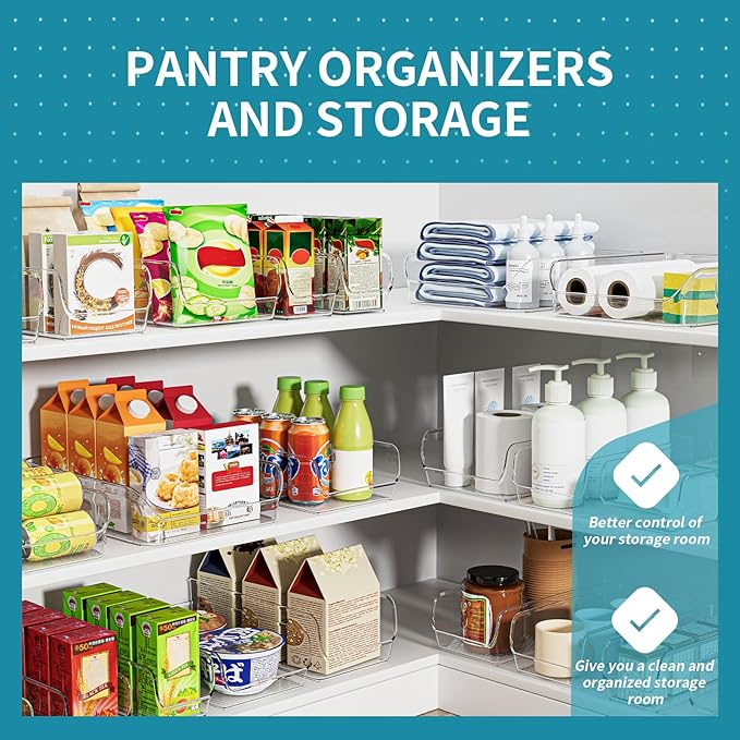 Ettori Set of 4 Clear Storage Bins for Fridge & Cabinet Organization, BPA-Free Plastic Food Organizers to Instantly Declutter Your Kitchen