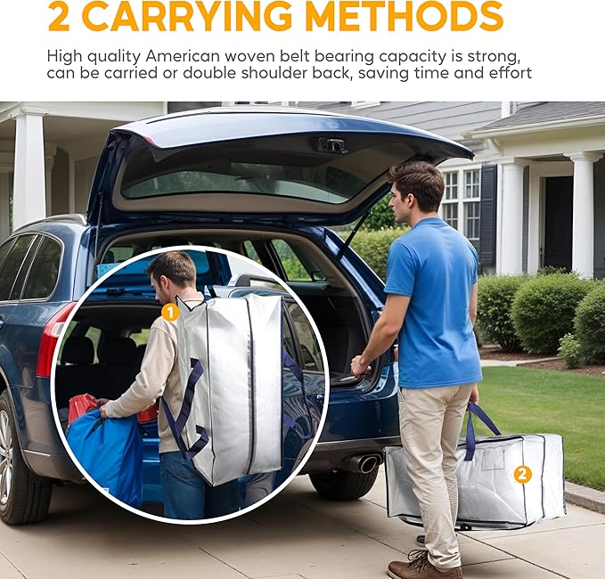 HealSmart 4 Pack Extra Large Moving Bags with Zippers & Carrying Handles, Heavy-Duty Storage Tote Moving Boxes for Dorm Room Essentials Storage Bags, Clear