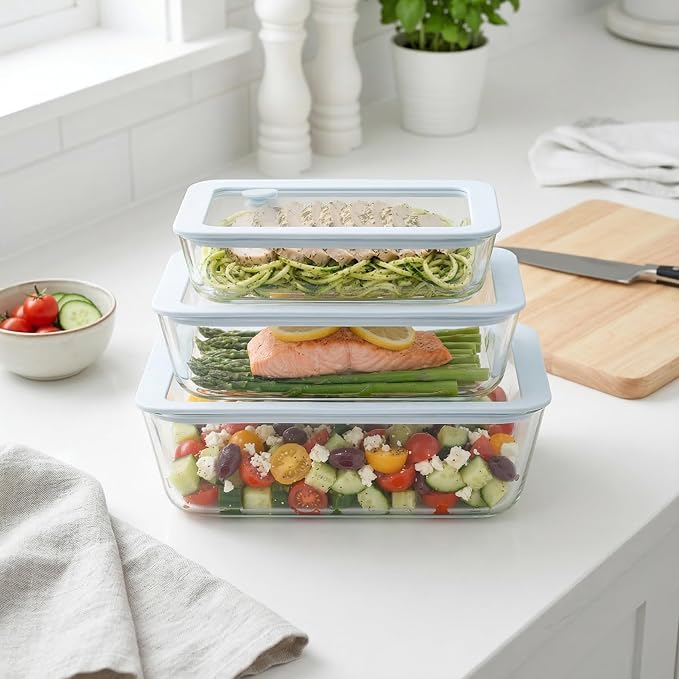 Urban Green Glass Food Container Set with Silicone Glass Lid, 3 Pack, Airtight, LeakProof, 100% Plastic Free, Meal Prep Food Storage Containers